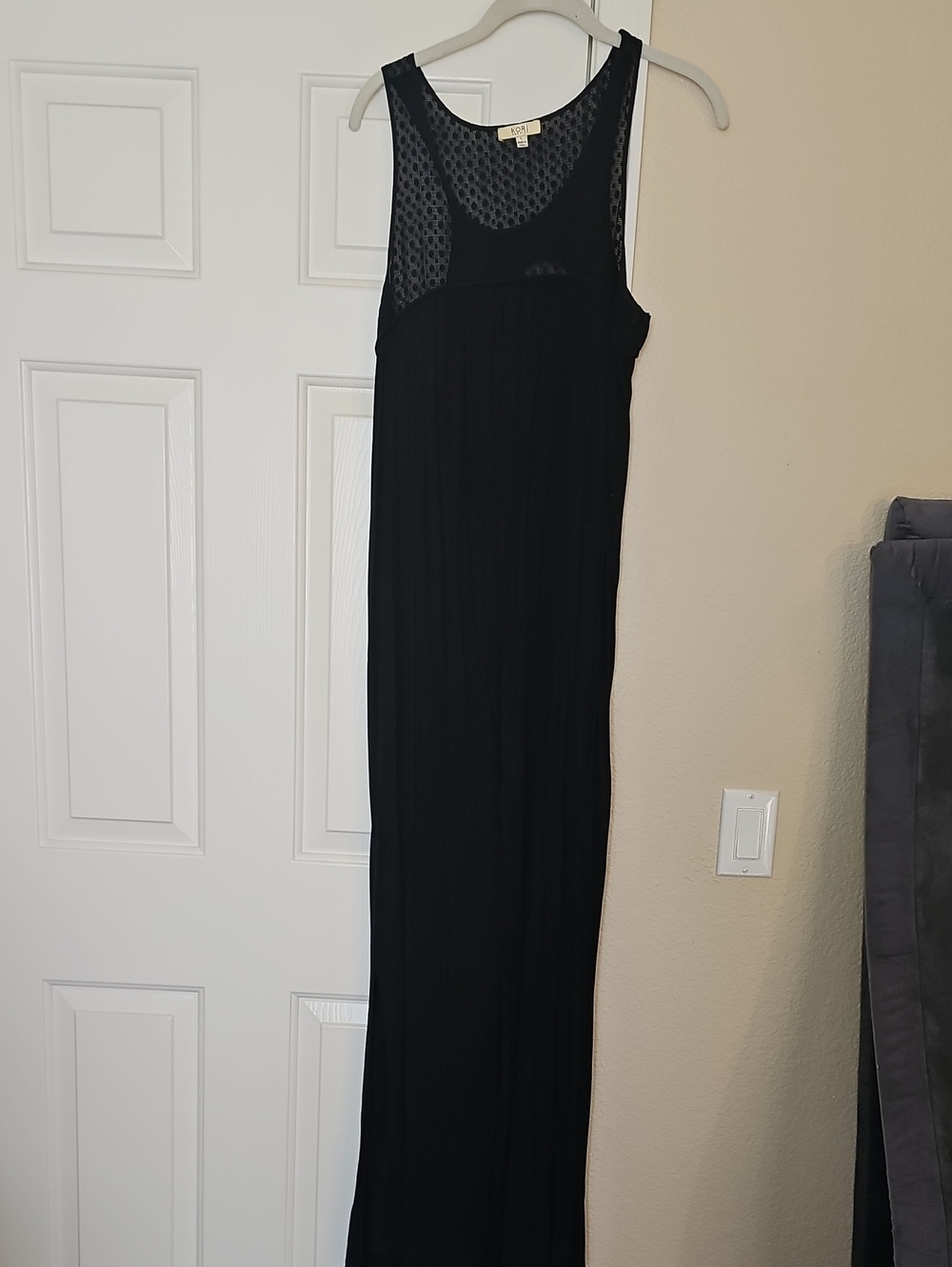 Kori Black Sleeveless Maxi Dress with Sheer Mesh Yoke